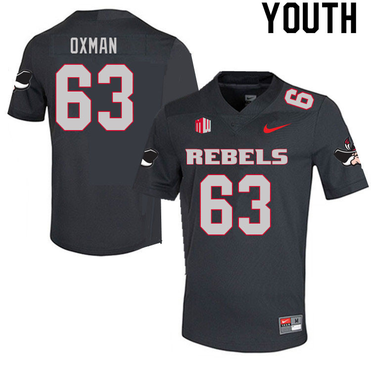 Youth #63 Davod Oxman UNLV Rebels College Football Jerseys Sale-Charcoal - Click Image to Close